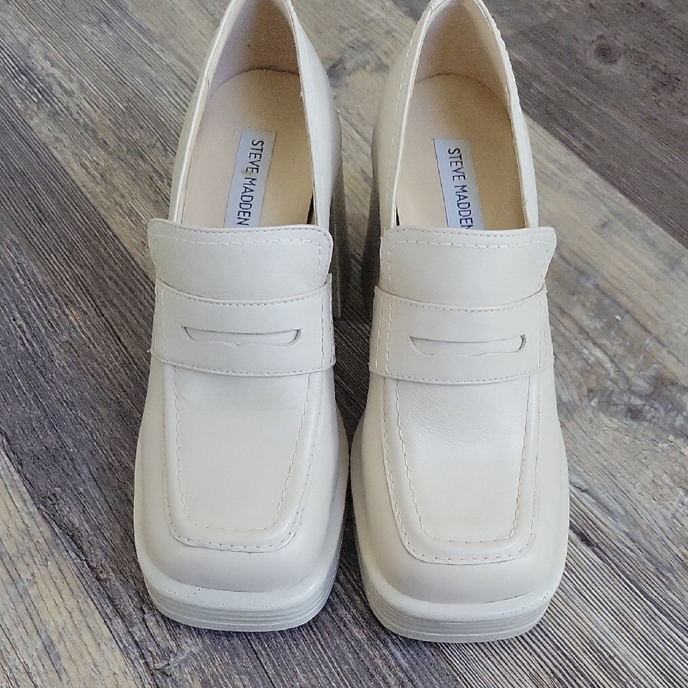 Steve Madden Fulfill Chunky Loafer Platform Heel Size 7 Cream Color